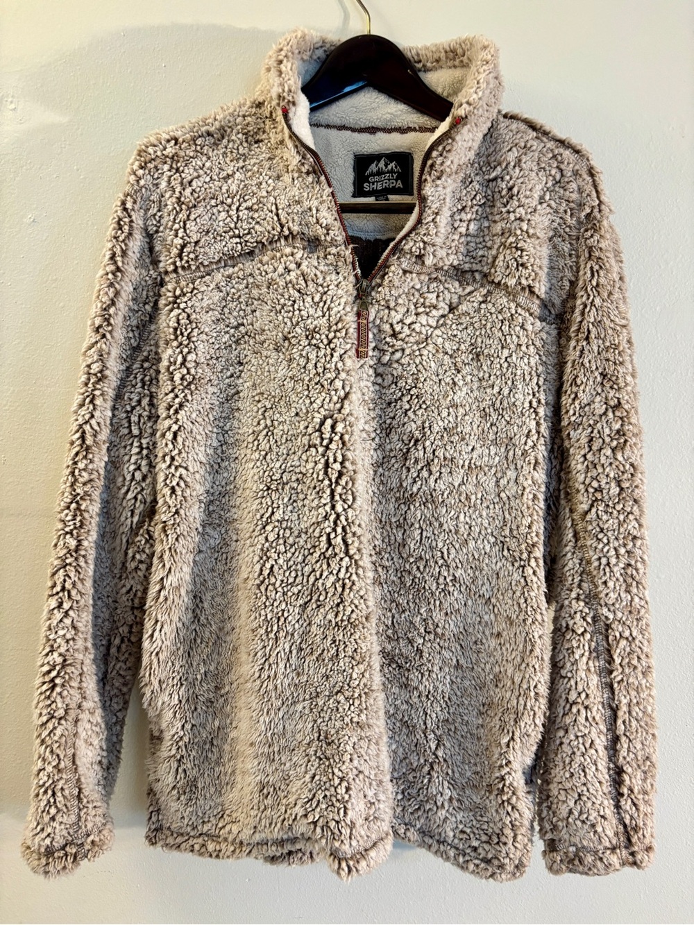 Men's Grizzly Sherpa Quarter-Zip Pullover Sweater - Taupe - Picture 3 of 8